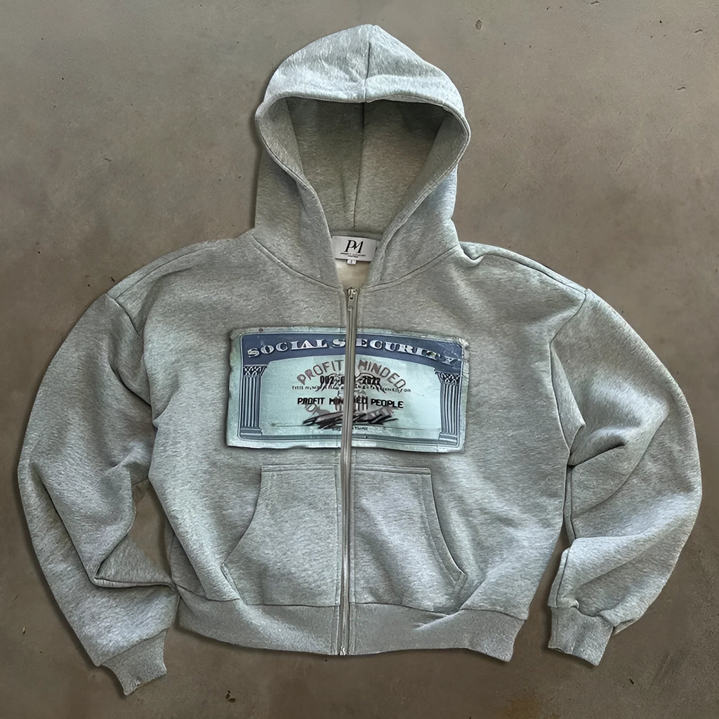 Unisex loose fit hooded zipper jacket with letter pattern and zipper pockets in black, grey or pink
