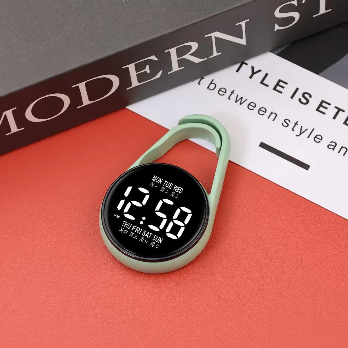 LED luminous electronic digital watch with plastic strap shown in multiple colour options