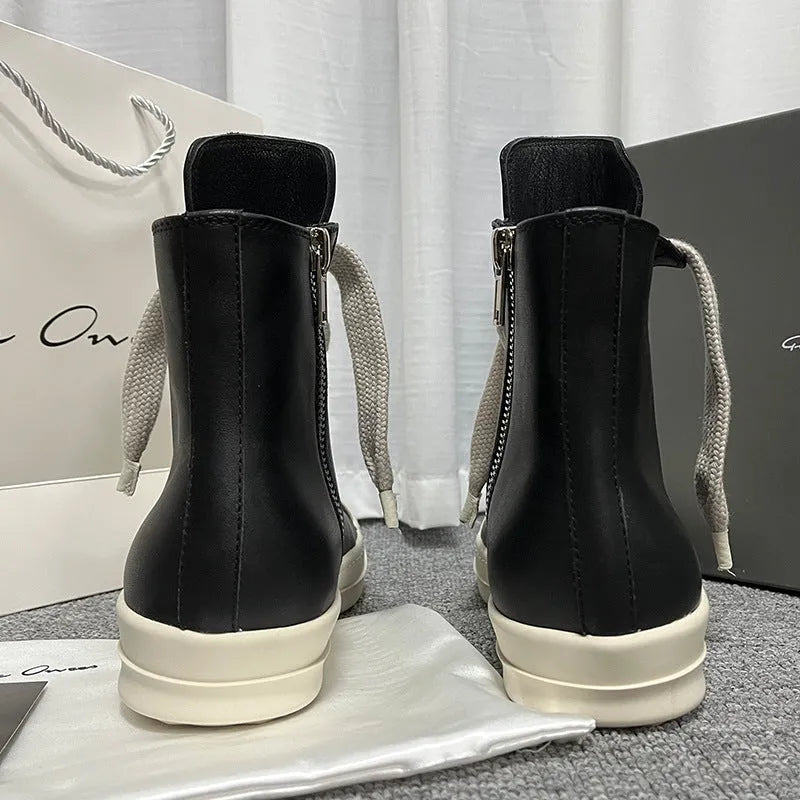 High-top leather sneakers with side zipper in genuine cowhide leather available in multiple colours