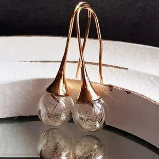 Transparent glass ball earrings with dandelion seed design on silver French hook