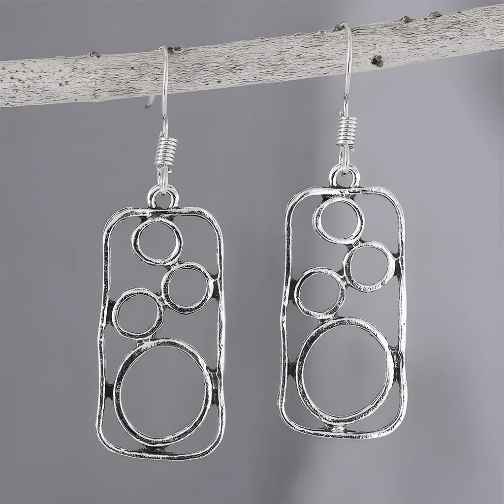 Geometric irregular square round ring earrings in antique silver zinc alloy