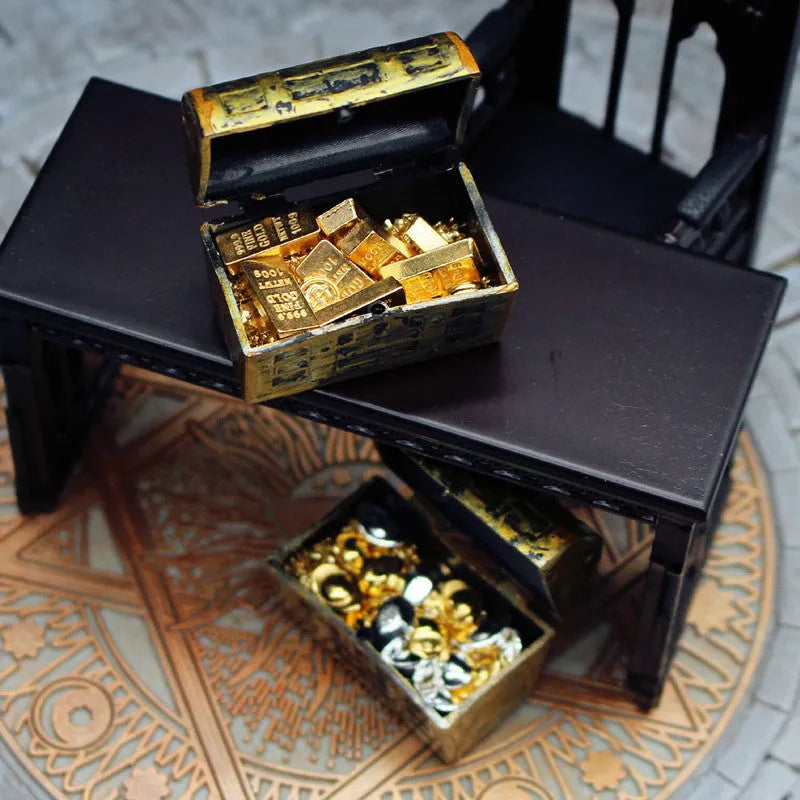 Alloy gold coin treasure box miniature ornaments for 1:12 scale dollhouses