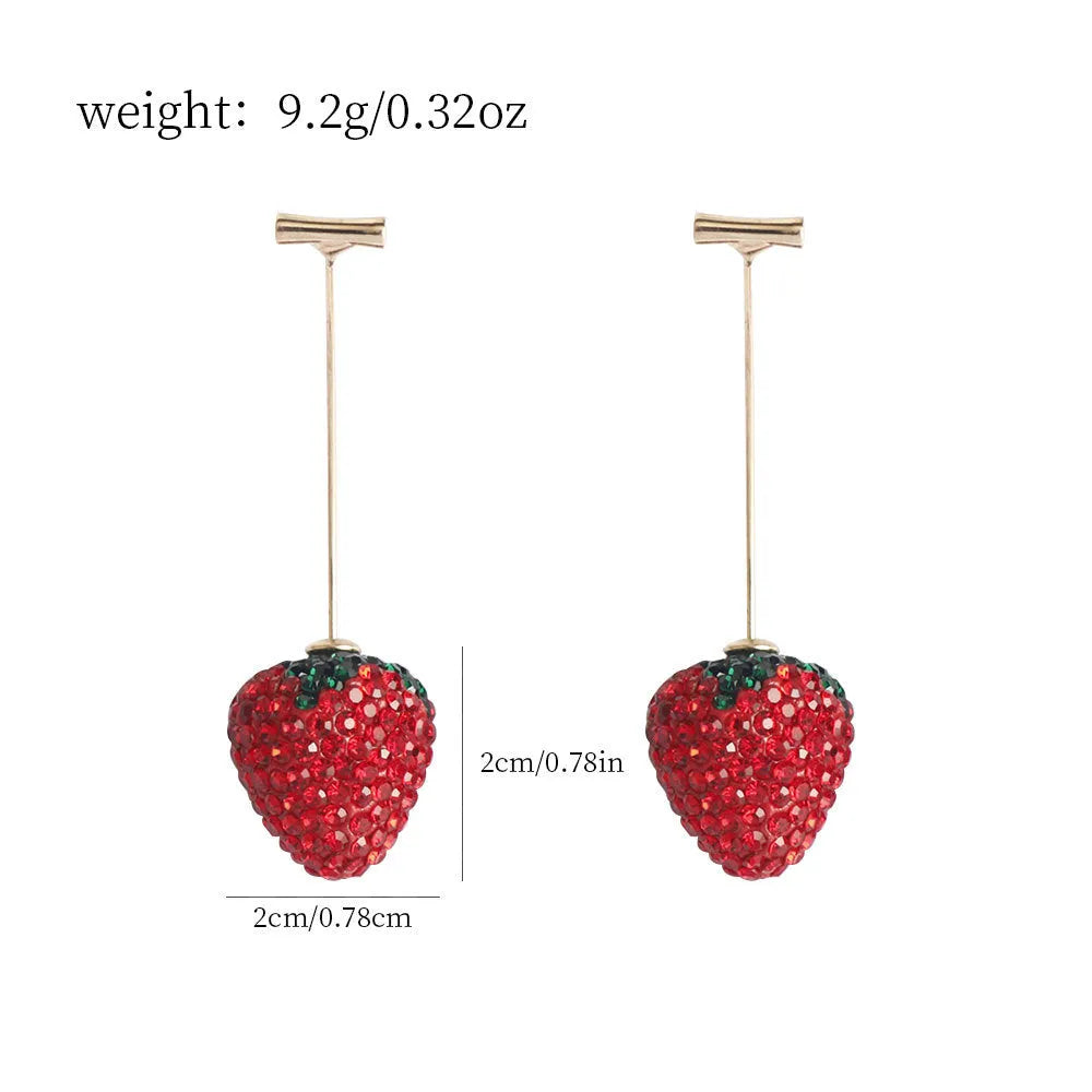Geometric strawberry-shaped earrings with spot drill texture in red zinc alloy