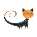 Personalised painted tail up kitty brooch in alloy metal with white or orange colour options