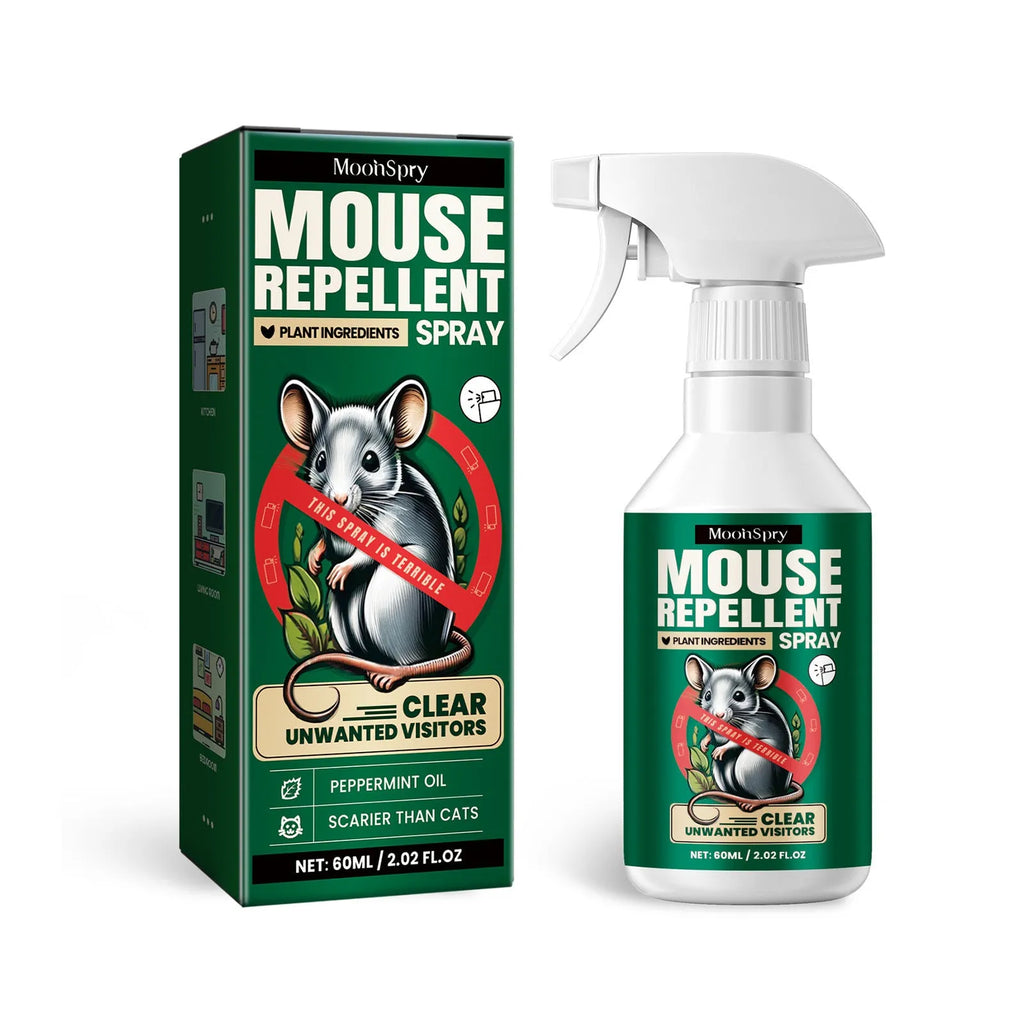 60ml rat repellent spray bottle with natural clove, peppermint, camphor, and chilli oils.