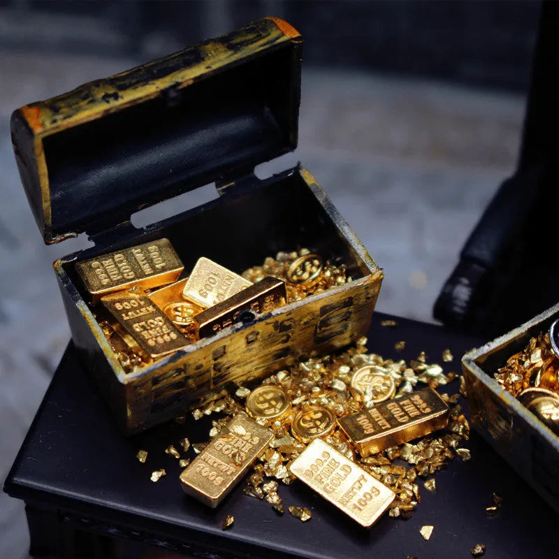 Alloy gold coin treasure box miniature ornaments for 1:12 scale dollhouses