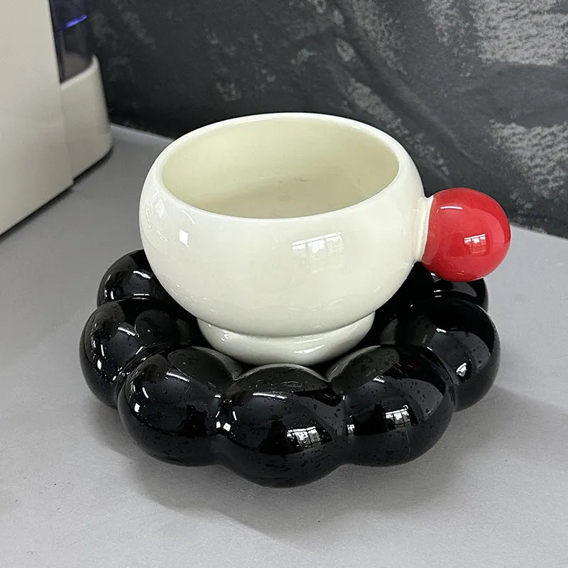 Nordic style ceramic coffee set with a 250ml cup and matching dish in a solid colour.