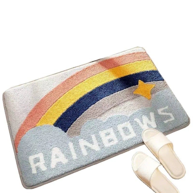 Square sky sea rainbow pattern floor mat with plastic dirt-resistant bottom in 40x60cm size