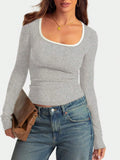 Women's slim fit cotton top with a square collar, shown in a solid colour.