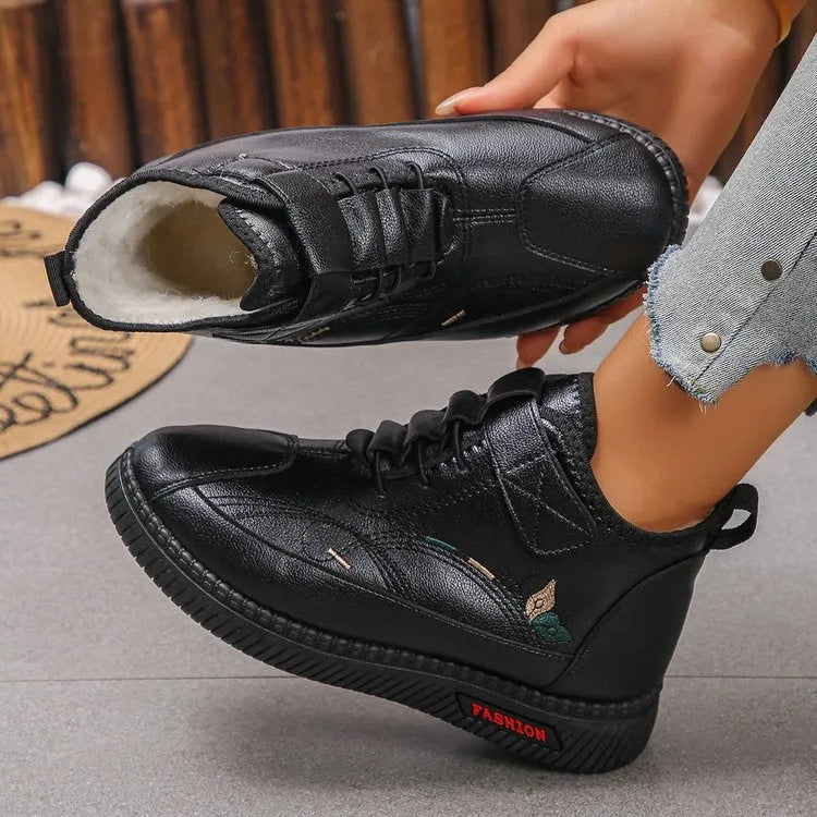 Women's black cotton velvet slippers with a hollow-out design and a non-slip rubber sole