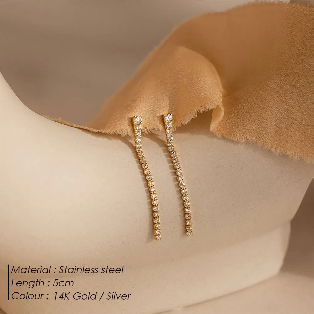 Simple geometric zircon earrings with Chinese style design in gold and steel colours