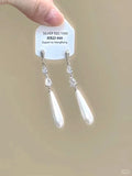 Geometric heart-shaped women's earrings with rhinestones and dangling tassels in silver-toned electroplated alloy
