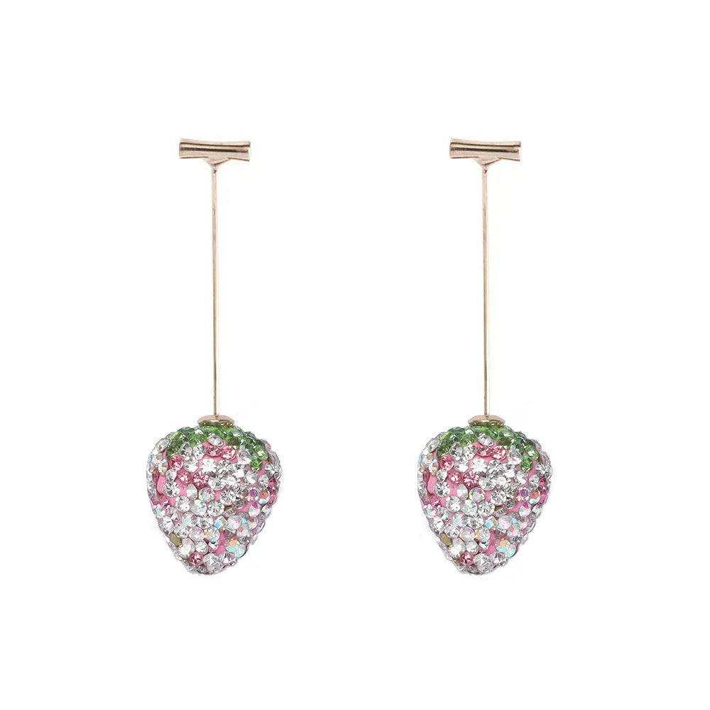 Geometric strawberry-shaped earrings with spot drill texture in red zinc alloy