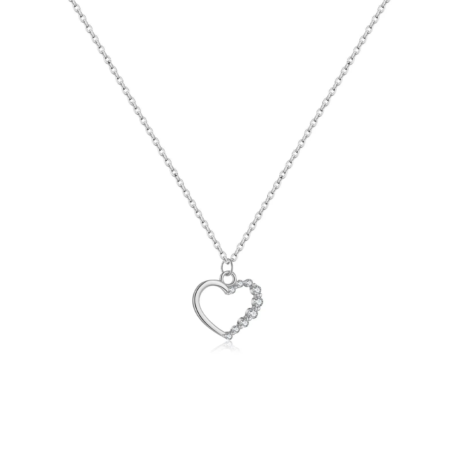 S925 sterling silver hollow heart pendant necklace on a regular chain, shown in gold and platinum colour options.