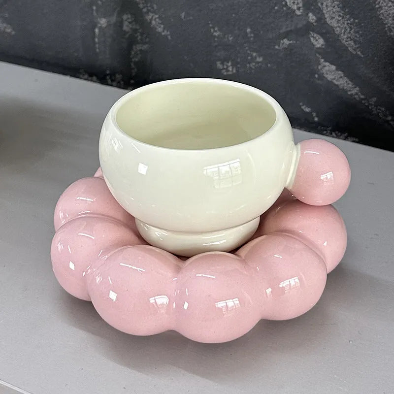 Nordic style ceramic coffee set with a 250ml cup and matching dish in a solid colour.