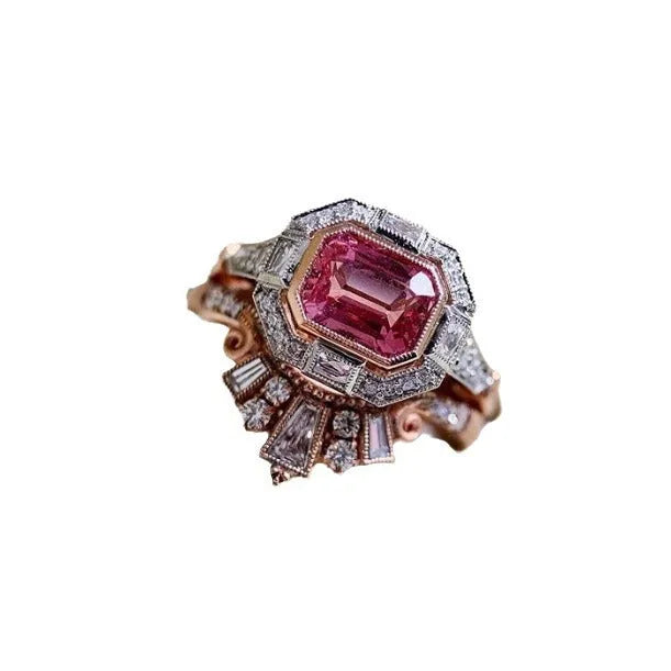 Rose gold geometric alloy women's ring with European retro styling on size chart