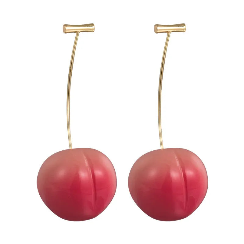 Acrylic peach fruit earrings in small and large size variations with copper findings