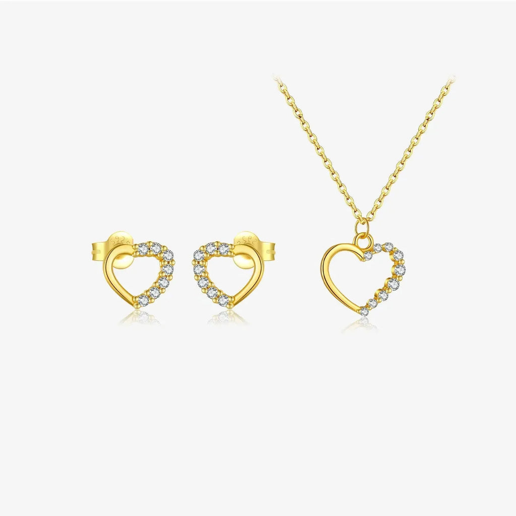 S925 sterling silver hollow heart pendant necklace on a regular chain, shown in gold and platinum colour options.