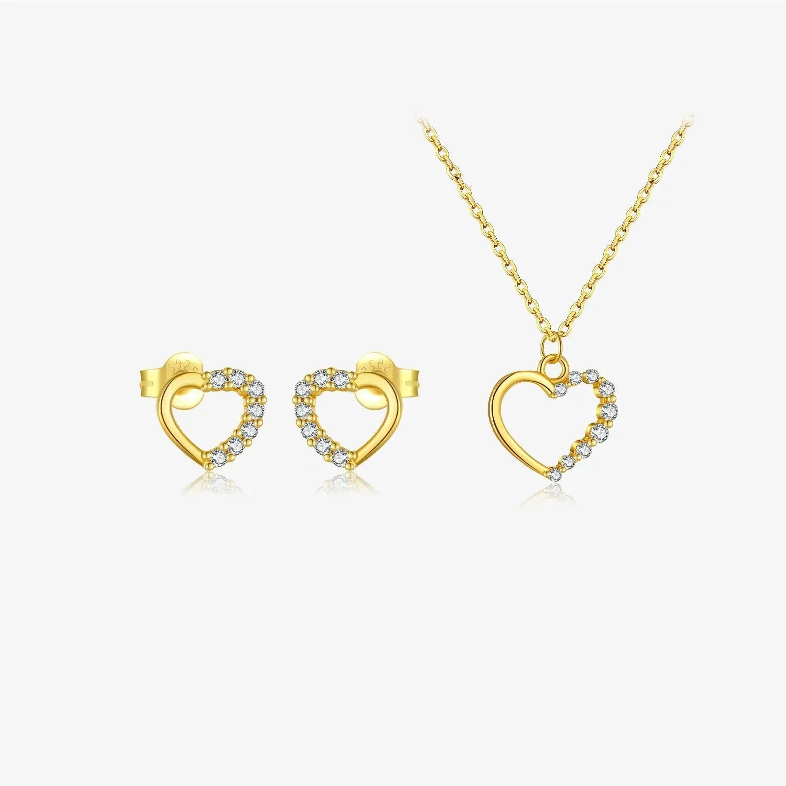 S925 sterling silver hollow heart pendant necklace on a regular chain, shown in gold and platinum colour options.