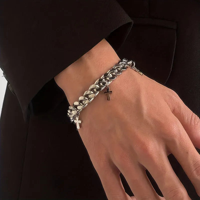 Men's titanium steel bracelet with cross design geometric shape cold wind style
