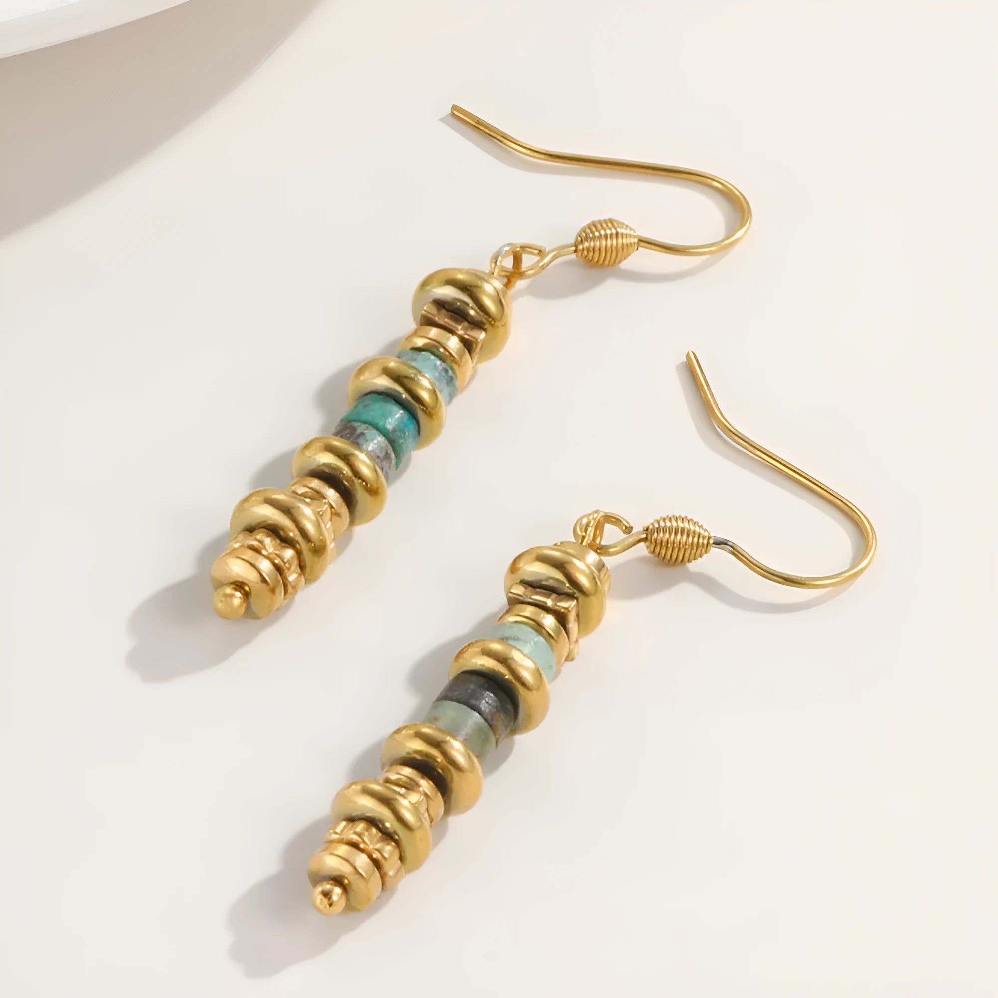 Titanium steel geometric dangle earrings with 18K gold plating in retro design