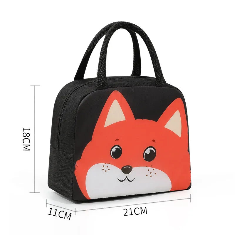 Cartoon insulated children's lunch box bag in Oxford cloth with aluminium foil lining.