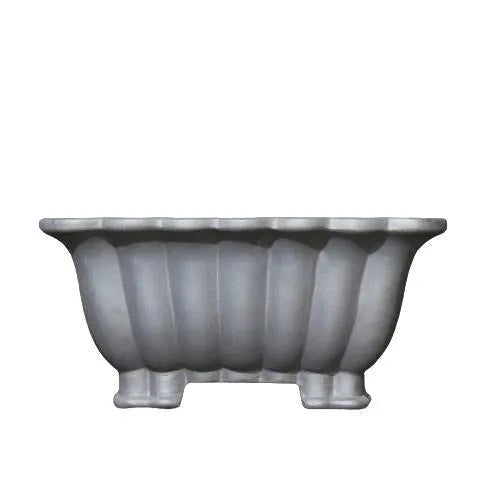 Square purple sand ceramic bonsai pot for desktop use, showing classical style.