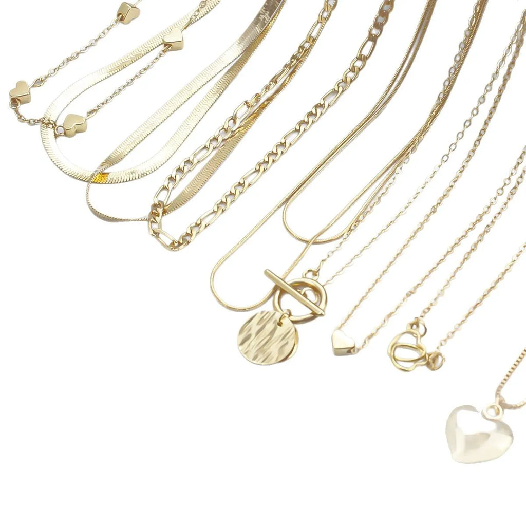 Women's gold electroplated 10-piece necklace set with snake bone chain and adjustable length