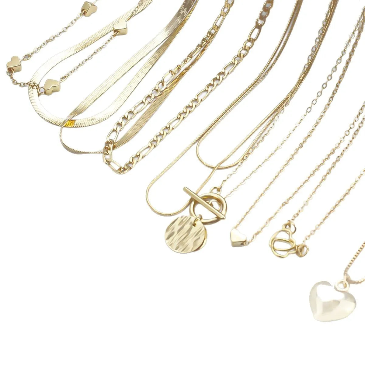 Women's gold electroplated 10-piece necklace set with snake bone chain and adjustable length