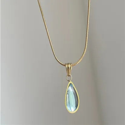 Retro water drop necklace with mixed gemstone pendant on snake bone chain