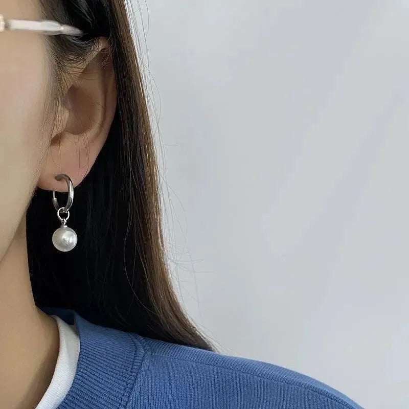 Women's geometric alloy pearl earrings with titanium steel posts in hip hop style