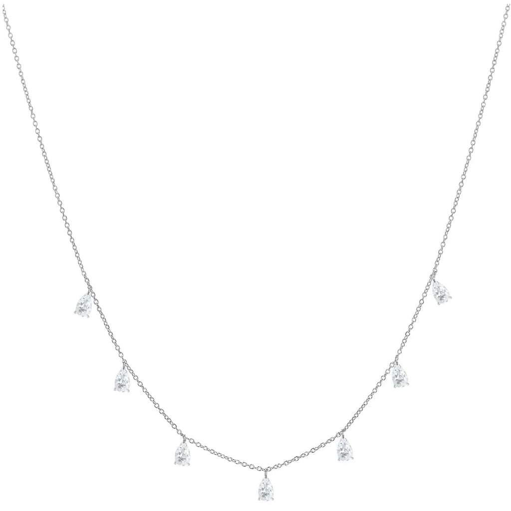 Women's 925 silver drop-shaped artificial zircon necklace on an adjustable O-chain, shown in silver finish.