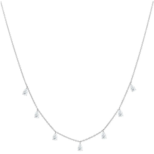 Women's 925 silver drop-shaped artificial zircon necklace on an adjustable O-chain, shown in silver finish.