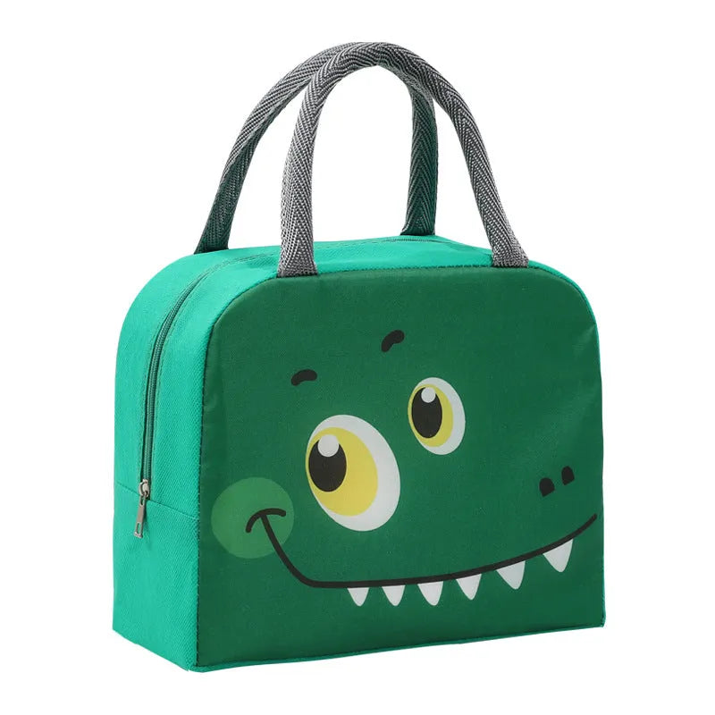Cartoon insulated children's lunch box bag in Oxford cloth with aluminium foil lining.