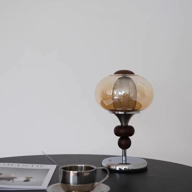 Zhonggu solid wood retro table lamp with USB charging port and touch control panel