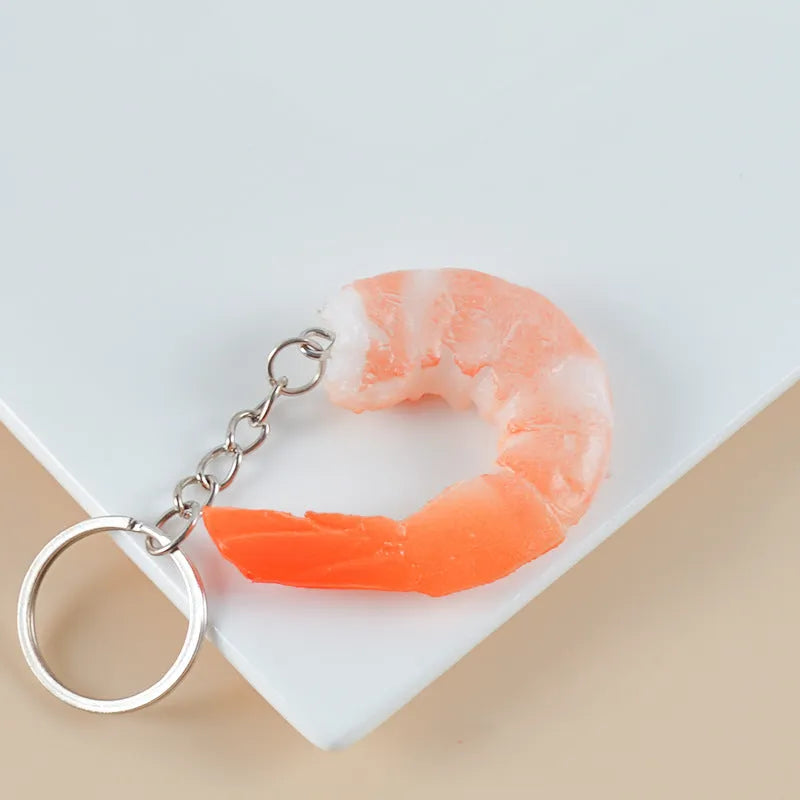 Simulation shrimp PVC keychain with door buckle fastener for bag charm use