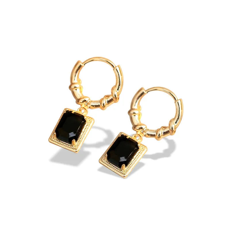 Geometric quadrilateral copper earrings with black zircon detailing in E2506 Black colour