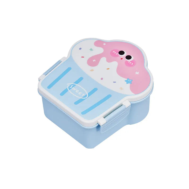 Blue and pink ice cream shaped plastic lunch box with spoon and fork included