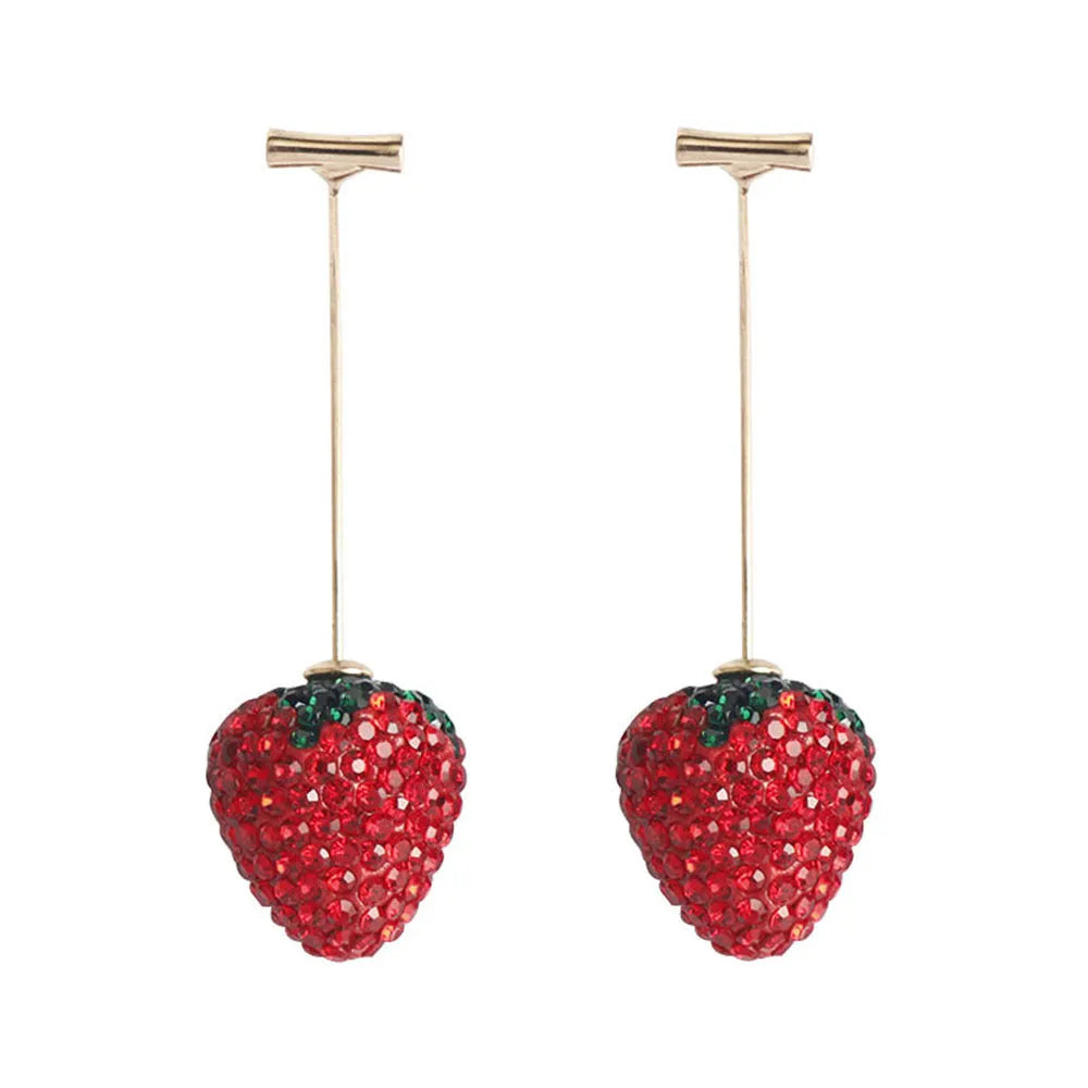 Geometric strawberry-shaped earrings with spot drill texture in red zinc alloy