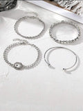 Retro geometric alloy jewellery four-piece set with square diamond design in gold and silver tone options