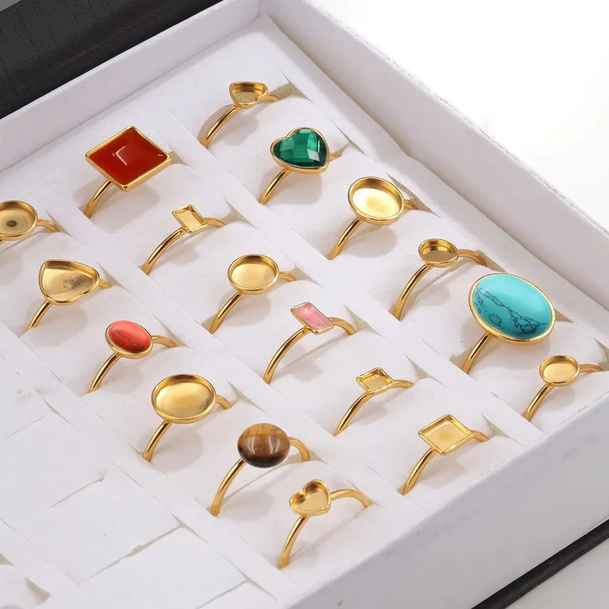 Golden stainless steel ring setting with totem pattern in multiple shape options