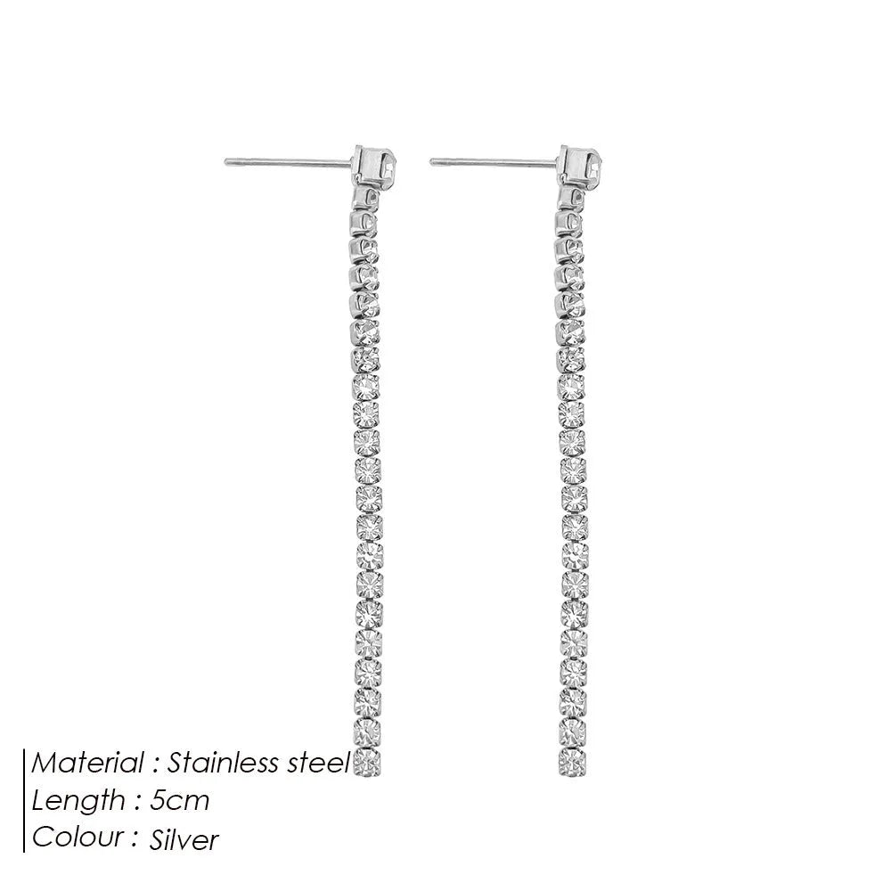 Simple geometric zircon earrings with Chinese style design in gold and steel colours