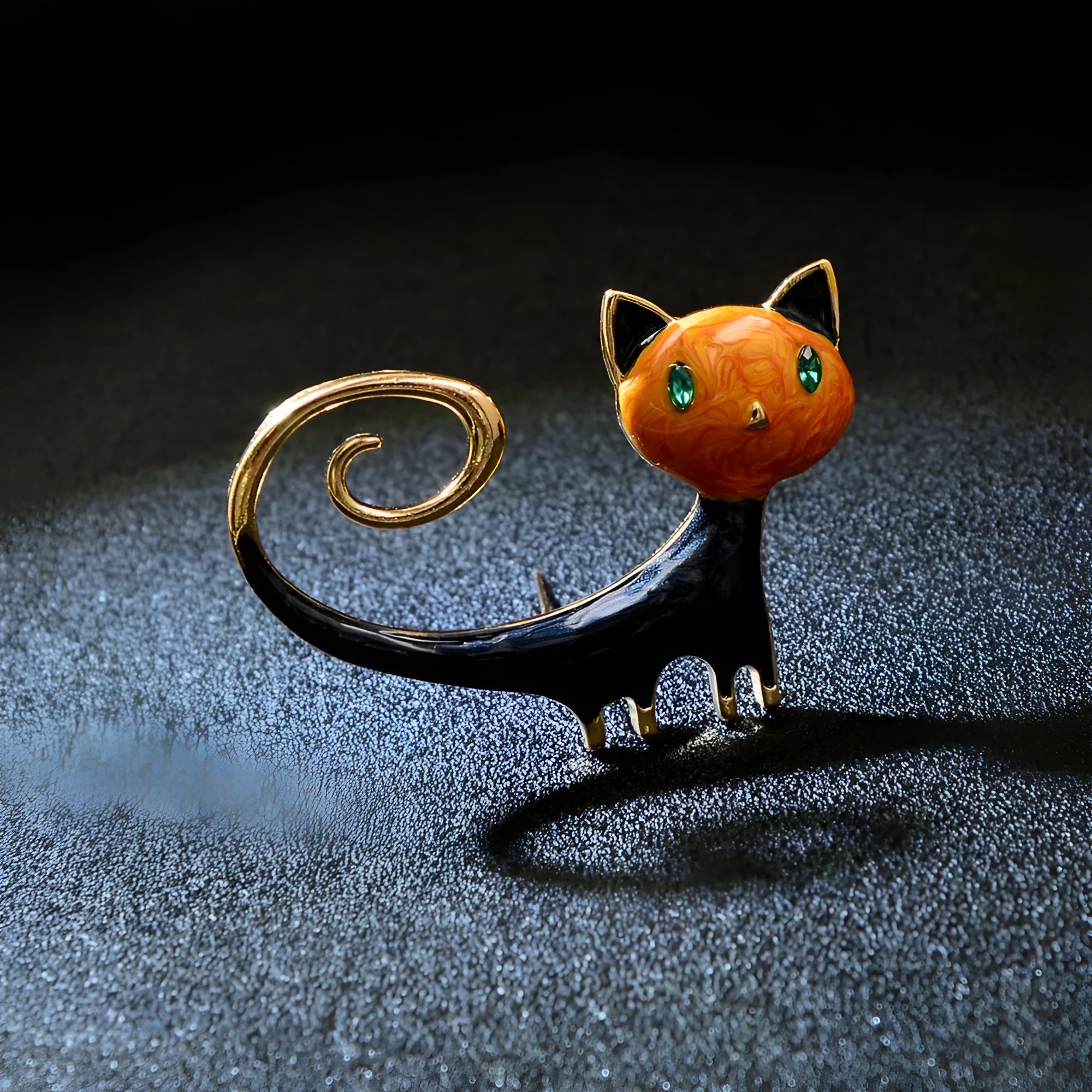 Personalised painted tail up kitty brooch in alloy metal with white or orange colour options