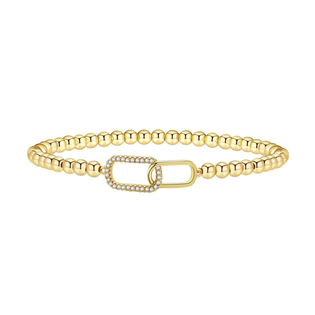 Stainless steel adjustable beaded bracelet with geometric round beads