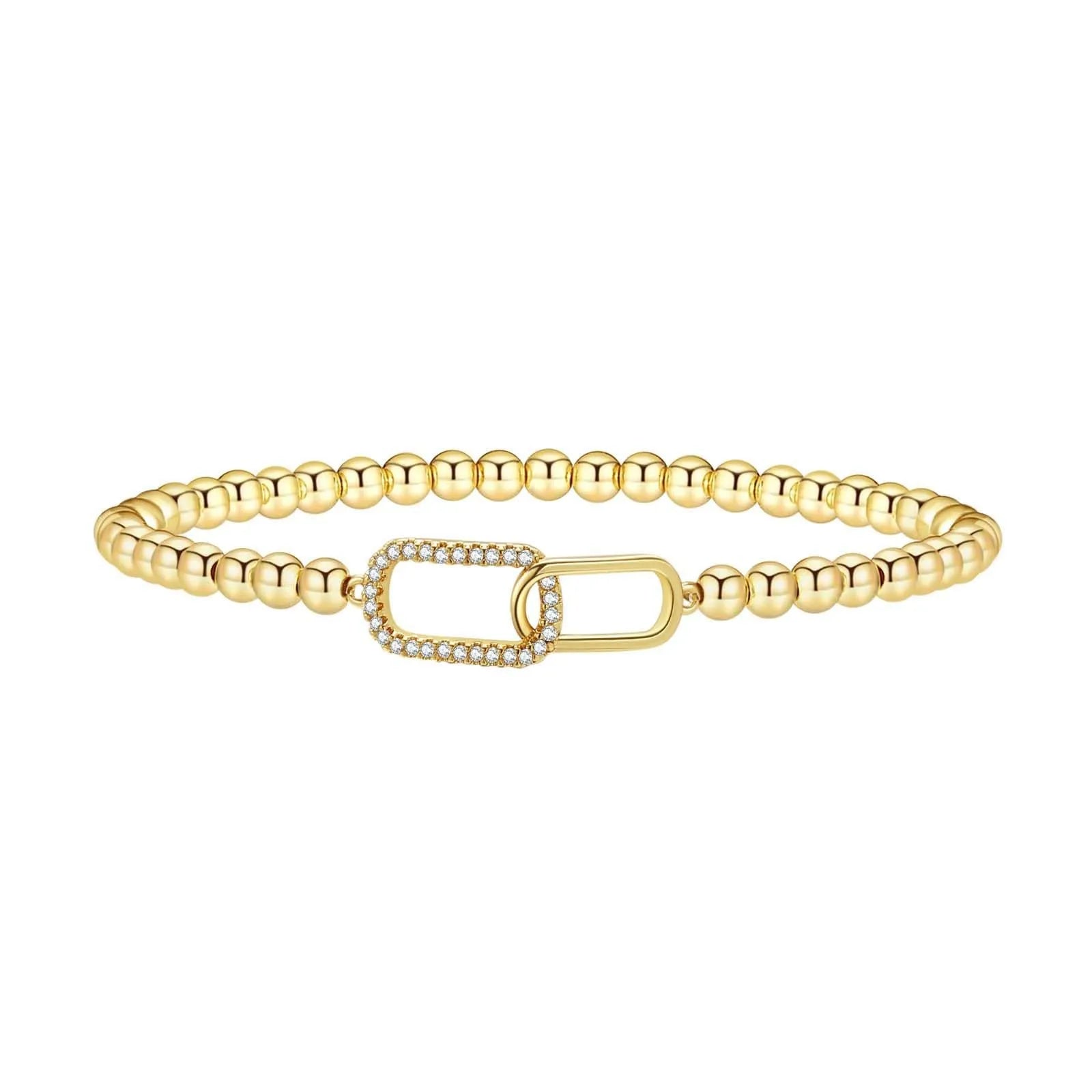 Stainless steel adjustable beaded bracelet with geometric round beads