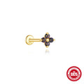 S925 sterling silver flat head thread ear stud with super shiny rainbow stone finish in a gold colour.