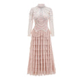 Women's black long sleeve dress with beaded decoration and mid waist design