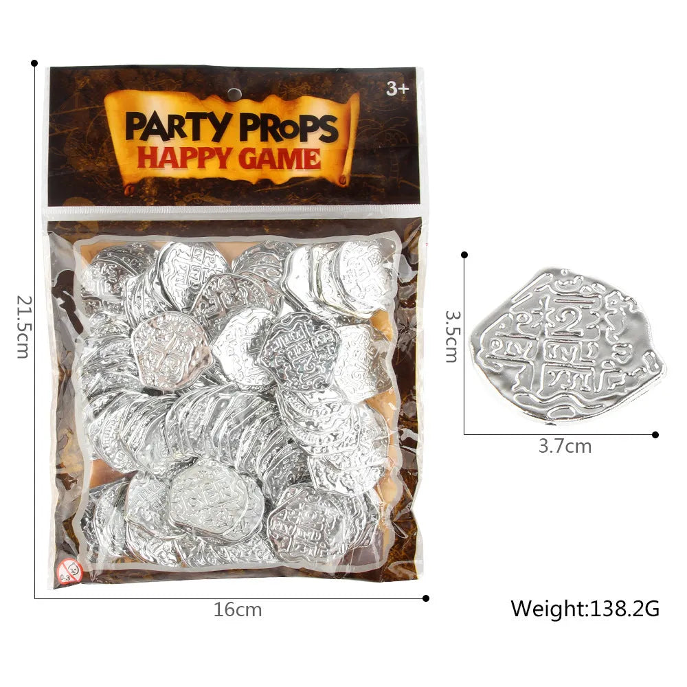 Doli set of 100 plastic Roman pirate coins with gold, silver, or bronze electroplated finish