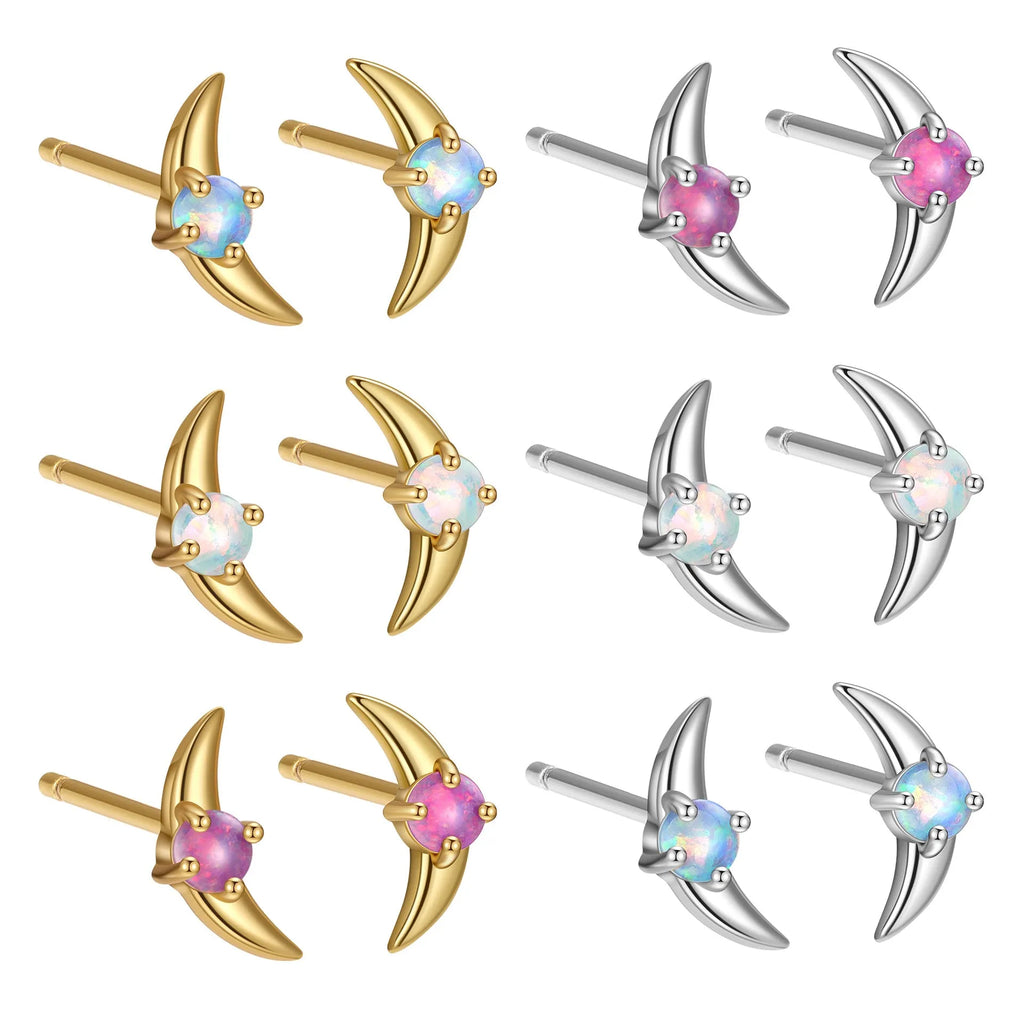 Women's geometric 925 silver earrings with electroplated gold or platinum finish and stone accents