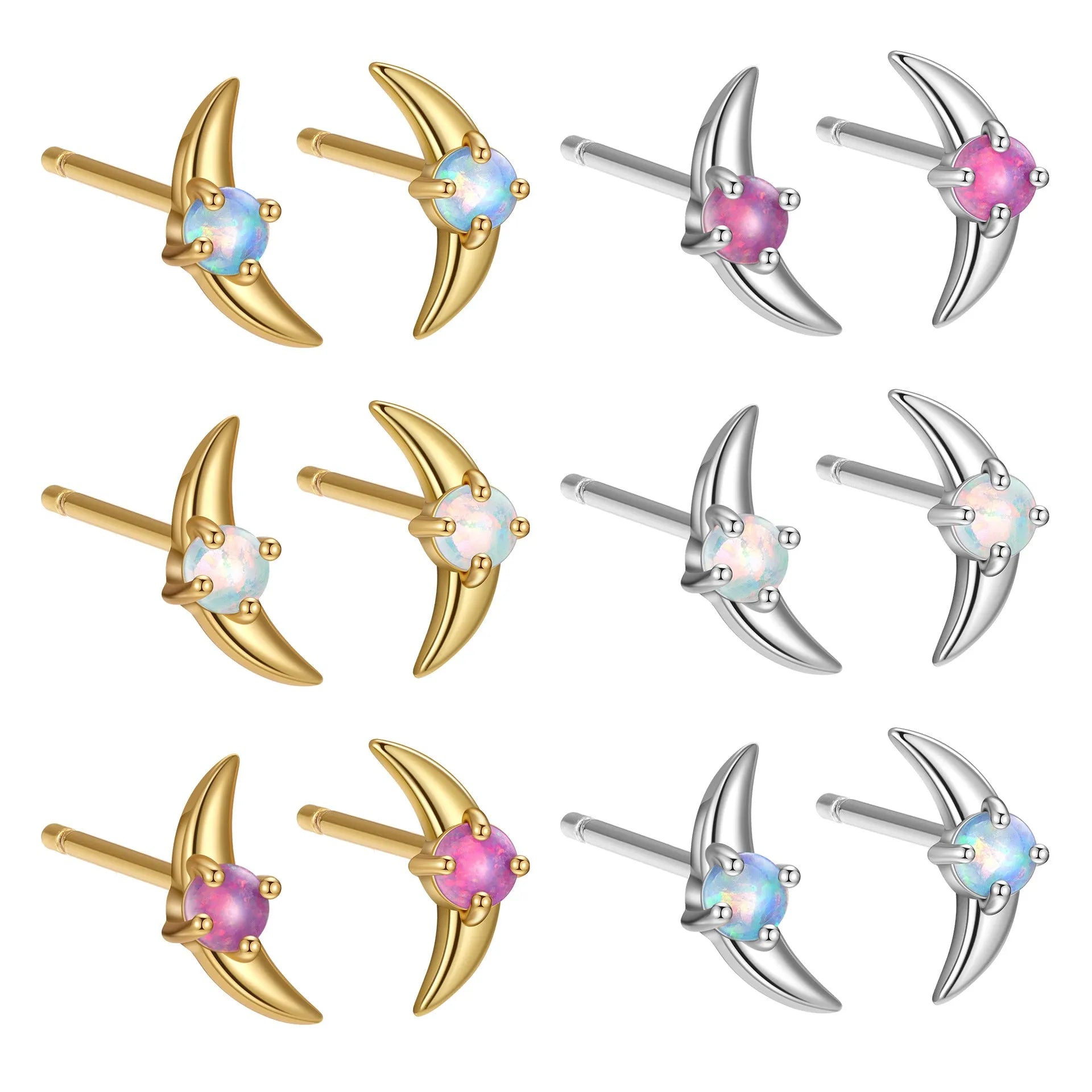 Women's geometric 925 silver earrings with electroplated gold or platinum finish and stone accents